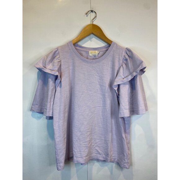 Nation LTD Women's Flutter Ruffle Sleeve Cotton T Shirt Light Purple Size Medium - Picture 1 of 6